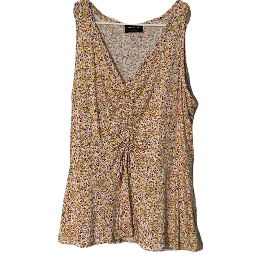 Lane Bryant Tan Cream Ruched Tie Front Tank‎ Top